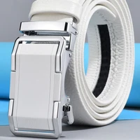 high quality design alloy automatic buckle leather belt fashion youth top layer leather student mens casual belt white 2207