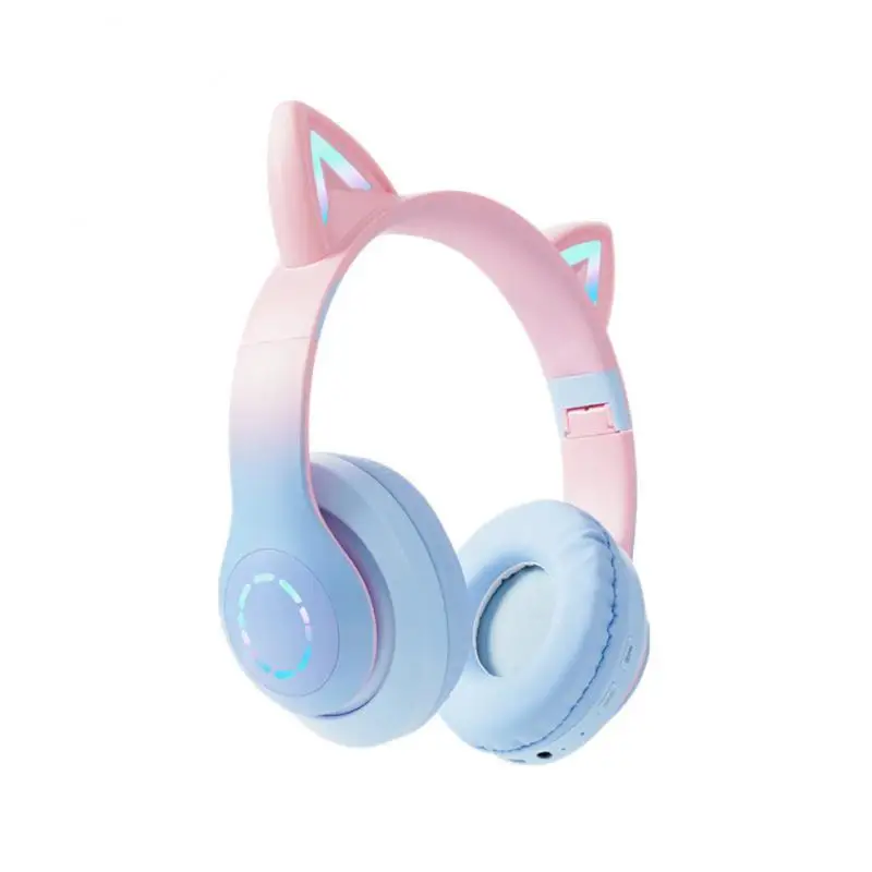 

Foldable Wireless Headphone With Mic Music Earbuds Led Flash Light Tws Over Head Headphone Cat Ears Headset Gaming