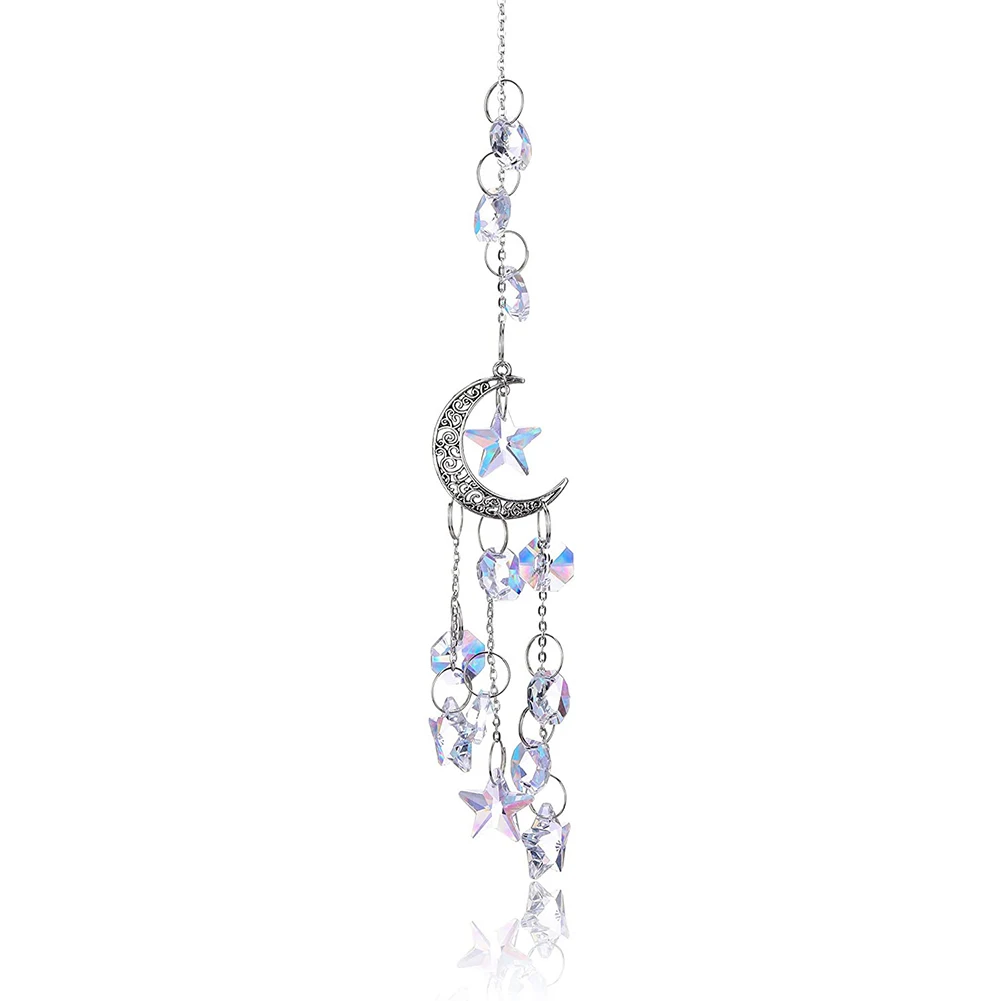 

New Crystal Wind Chime Pendant Moon Star Hanging Crystal Ornament Sun Catcher Garden Chandeliers Balcony Decoration