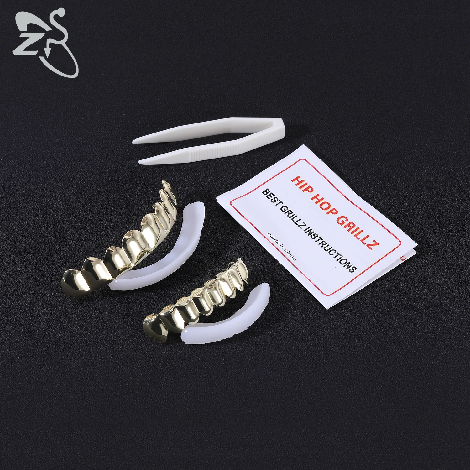 ZS 1-2 Pieces Hip Hop 18K Gold Plated Grillz Teeth Shiny CZ Crystal Cross Gap Grillz High Polish Finish Top & Bottom Tooth Cap