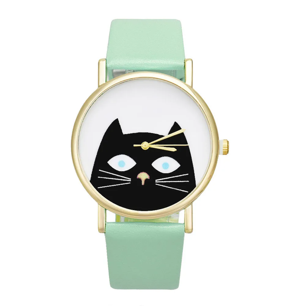 

Casual New Cute cat pattern Women Leather Band Analog Quartz Dial Wrist Watch relogio feminino Ladies Watches Analog Clock