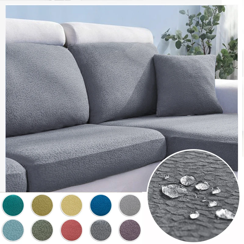 

Seersucker Waterproof Cushion Cover Sofa Furniture Protective Removable Washable Sofa Cover Elastic Solid Color Sofa Seat Cover