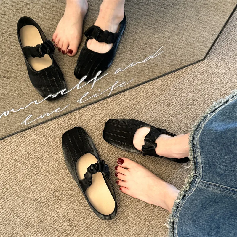 Балетки женские с квадратным носком удобные туфли Мэри Джейн плоская подошва