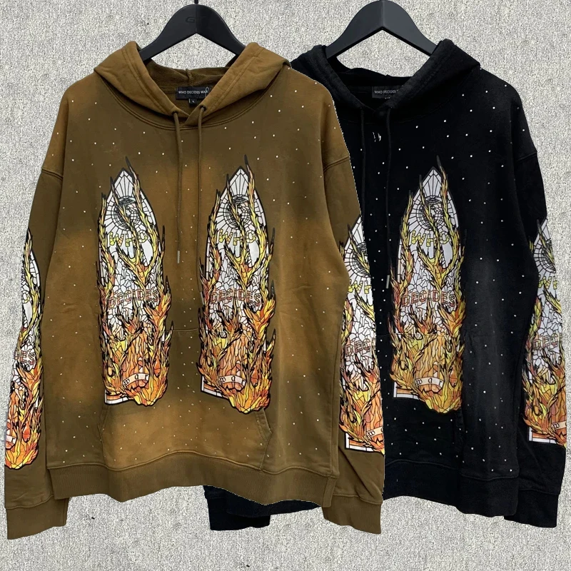 Толстовка с капюшоном принтом пламени