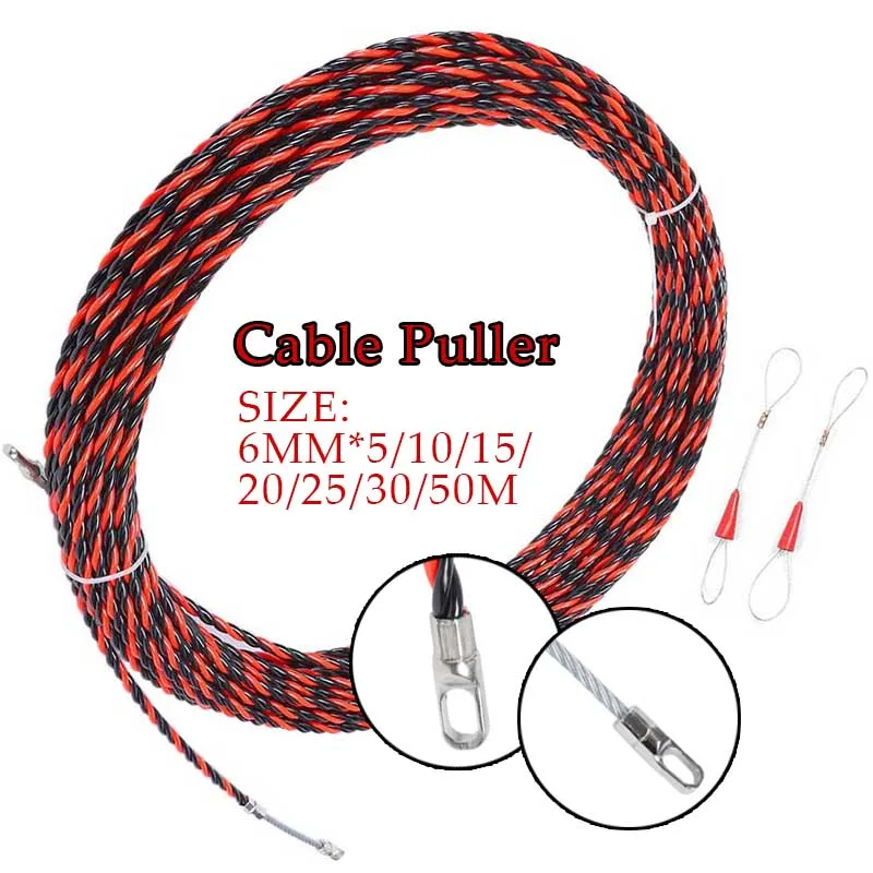 

5-50M Dia.6mm Nylon Electric Cable Push Pullers Tape Wire Cable Puller Fiberglass Electric Cable Wire Puller Electrical Tool