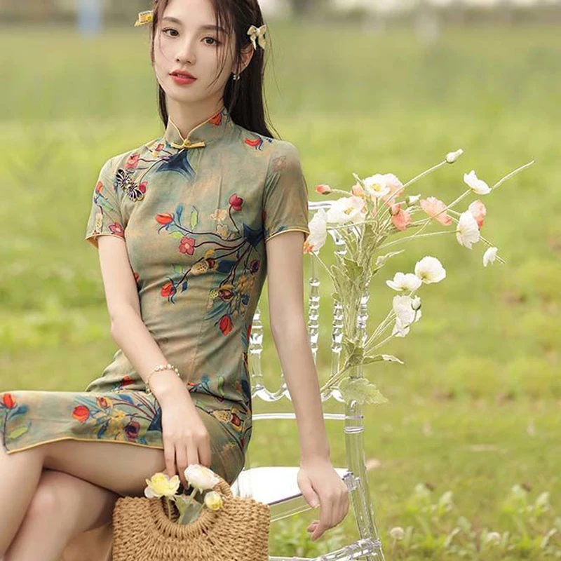 Женское вечернее платье в китайском стиле элегантное винтажное Ципао