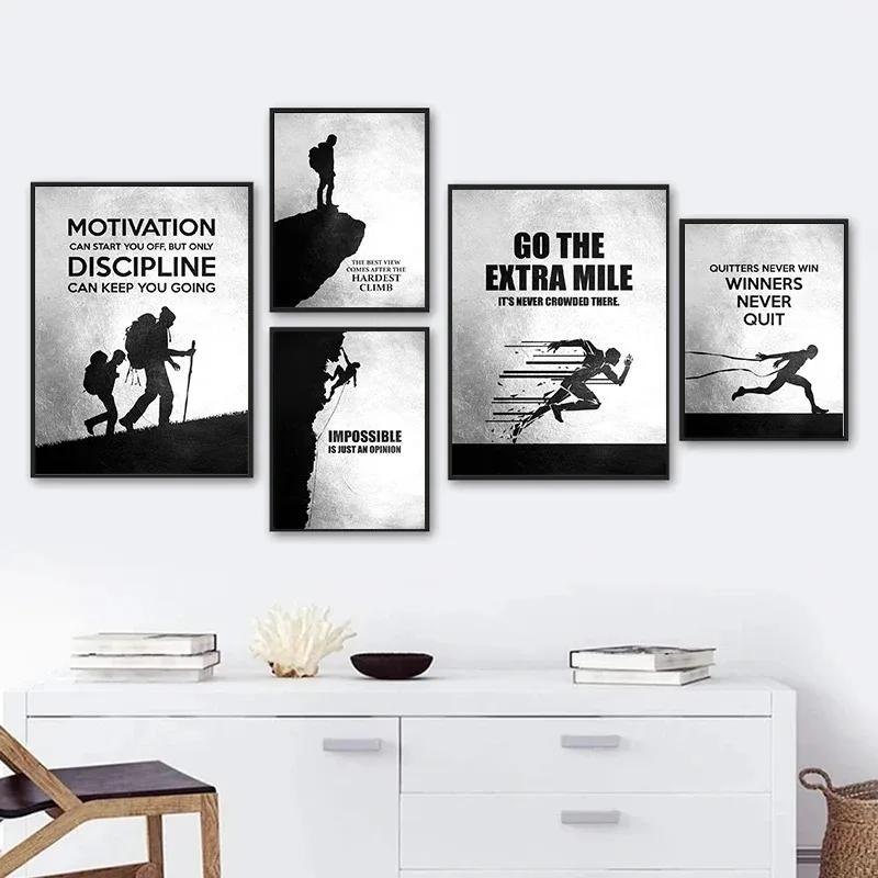Черно-белые Мотивационные Спортивные Постеры С Цитатами Принт На Холсте