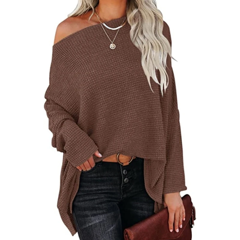 

Women Solid Color Oversized Pullover Top Long Sleeve Sexy One Shoulder Sweater