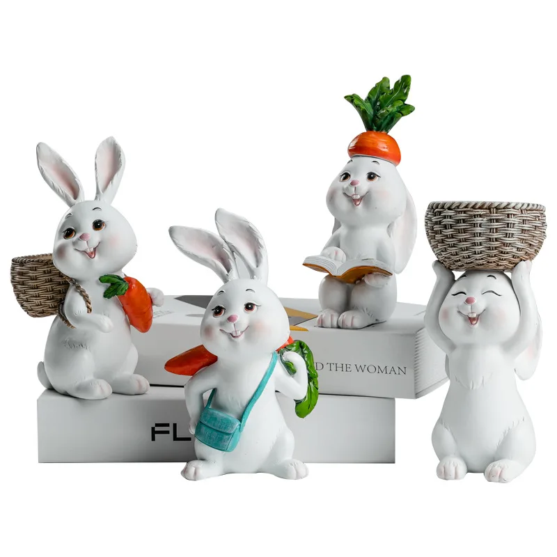 

Easter Resin Decorations for Home Cute Rabbit Animal Figurines Miniature Tabletop Ornaments Statue Fairy Garden Thanksgiving