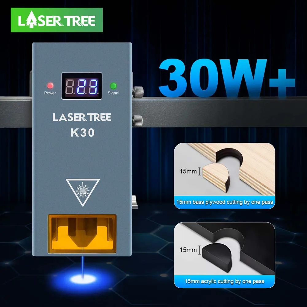 LASER TREE 30W Optical Power Laser Module with Air Assist K30 Diode Laser Head for CNC Wood Machine Cutting Engraving Tool Heads