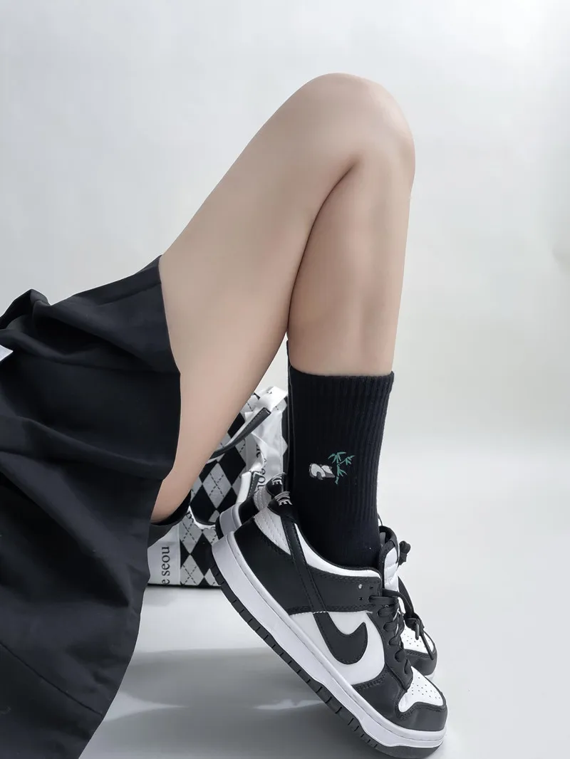 Unisex for Man Woman Black White Cute Cartoon Panda Socks Cotton Harajuku Style Sport Boys Girls Skateboard Novelty Breathable