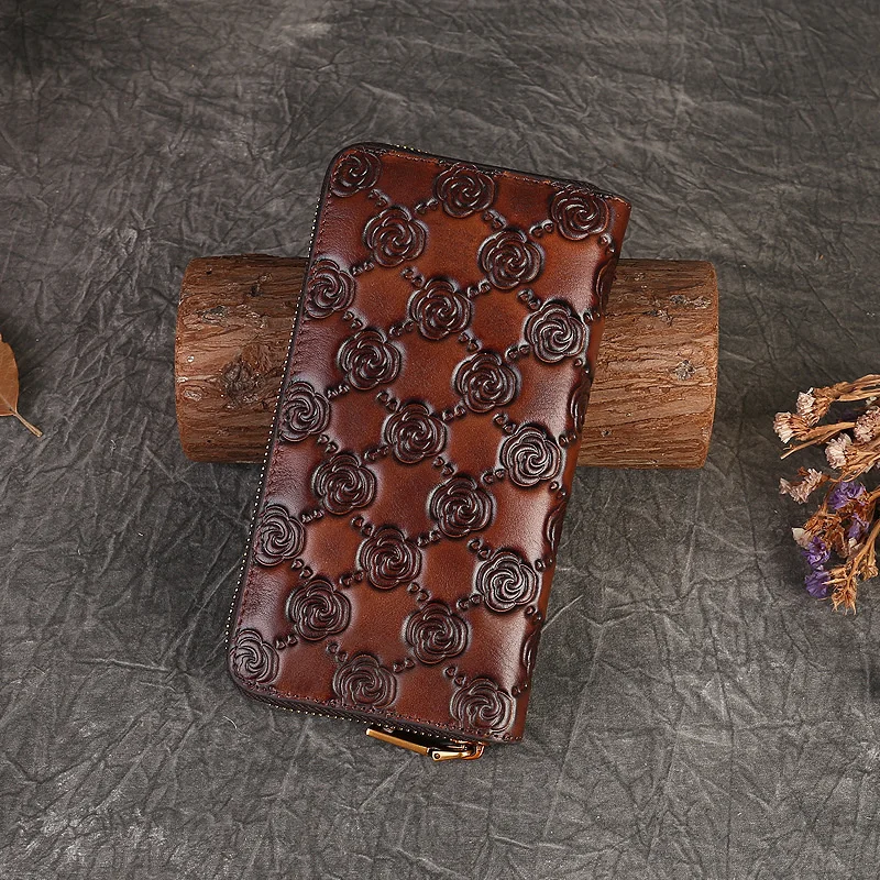 MOTAORA Cowhide Women's Long Wallets For Women 2023 New Vintage Genuine Leather Ladies Wallet Multi Card Holder Brown Purses Bag