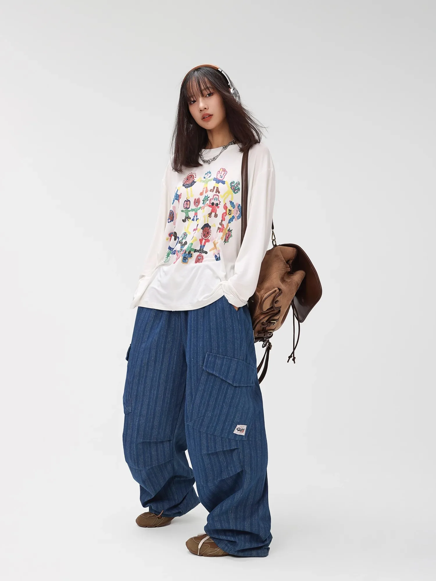 CBXLAB Женские джинсовые брюки в темно-синюю вертикальную полоску стиле хип-хоп для