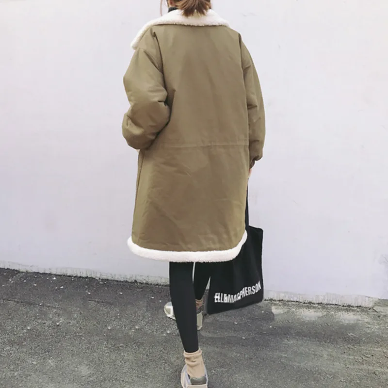 2021 Loose Parkas Thickened Coats Windbreaker Lady Women Cotton-padded Jackets Mid-length Winter Imitation Lamb Wool Coat