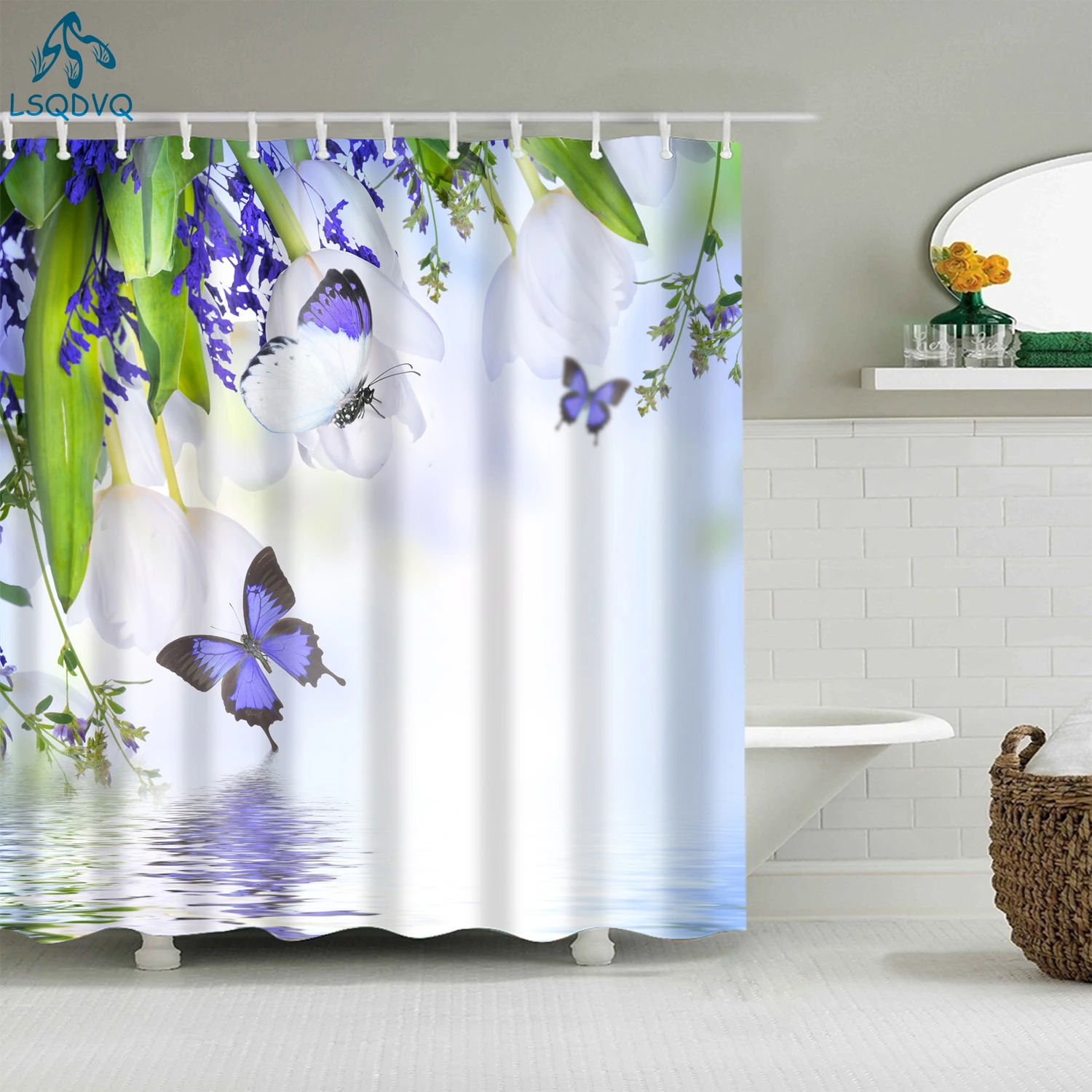 Trees Leaves Flowers Plant Rose Lotus Buddha Sunflowers Shower Curtains Bathroom Curtain Polyester Waterproof Frabic with Hooks