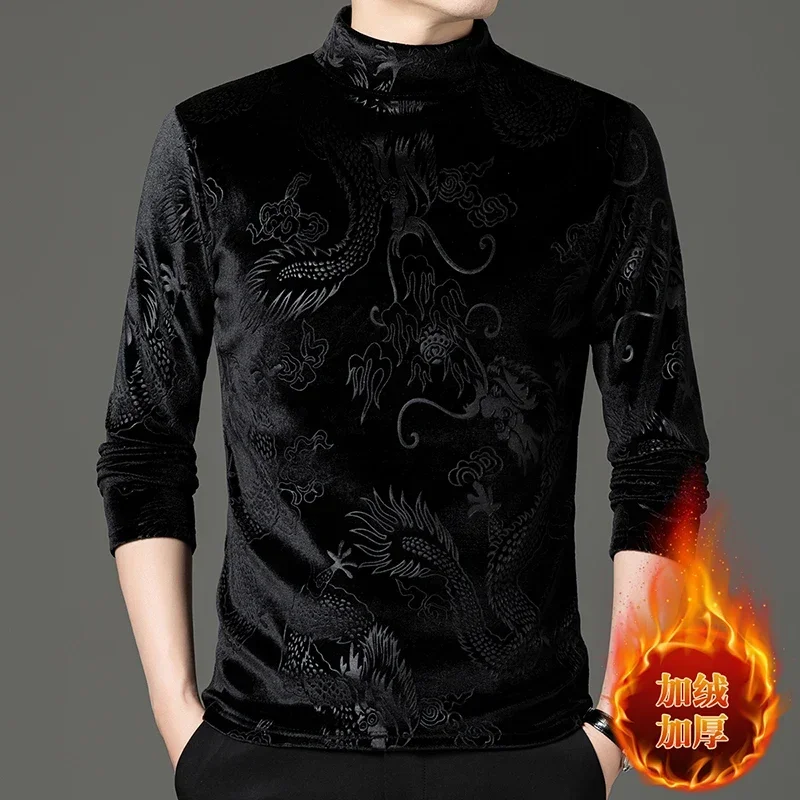 Новый мужской высококачественный золотой бархатный топ с полувысоким