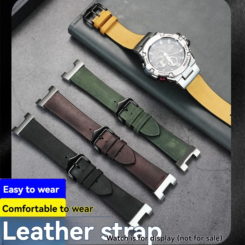 Фото Ремешок для часов из натуральной кожи с силиконовой основой для Casio Steel Heart GST-W300G S81B100, модифицированный матовый кожаный ремешок для часов в стиле ретро №1