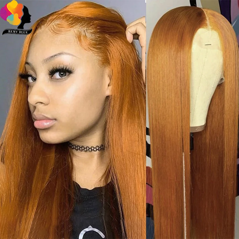 Remyblue Ginger Blonde Lace Front Human Hair Wigs Pre-Plucked Straight Burgundy 99j Lace Front Wig Peruvian Remy Human Hair 180%