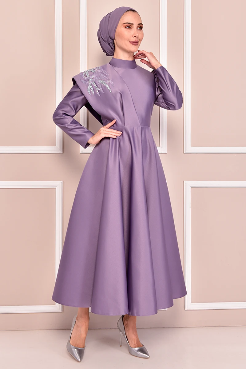 Атласное платье сиреневое для женщин, мусульманское вечернее платье с длинным рукавом, абайя, платье в стиле Саудовской Аравии, мусульманск...