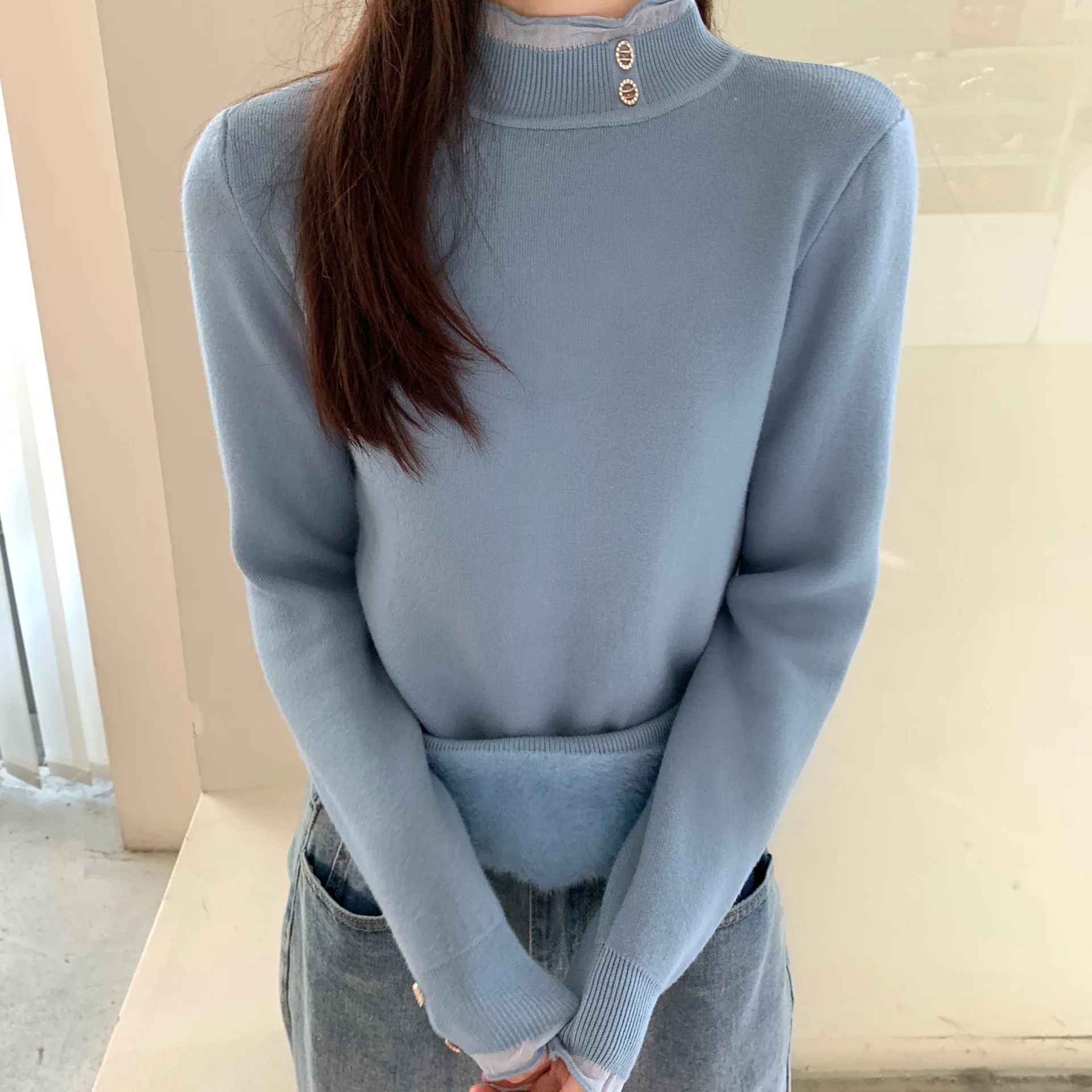 Зимний новый утолщенный теплый свитер для беременных с высоким воротником GRAY22 |