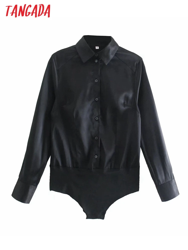 

Tangada 2022 новый черный атласный боди Женский сексуальный тонкий комбинезон боди для девочек 4M96