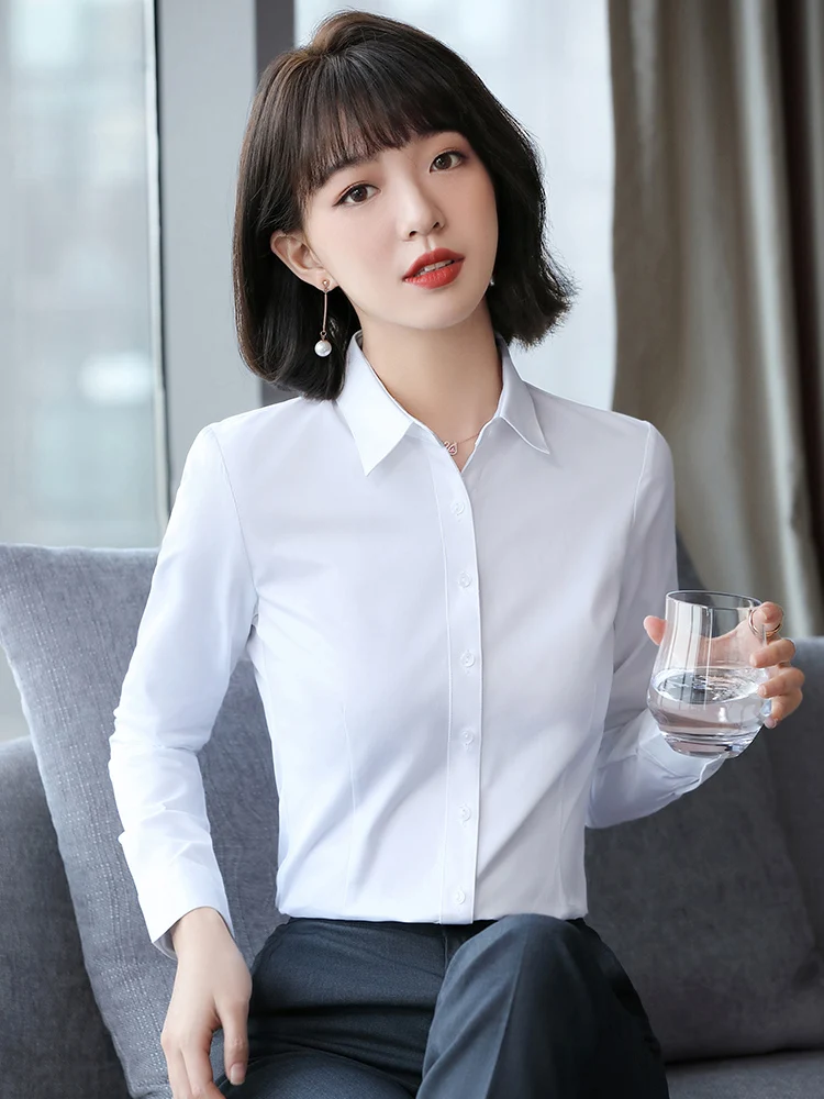 White Shirts Women 2024 Temperament Professional Work Clothes Spring and Autumn Plus size Cargo Interview Guest look Top Long...