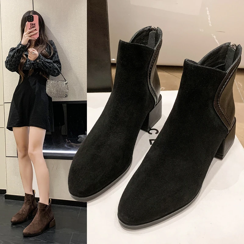 2023 Women Elastic Fabric  Boots Suede Short Boots Fashion Handmade Classic Pointed Toe Sheepskin Insole All-match ankle boots