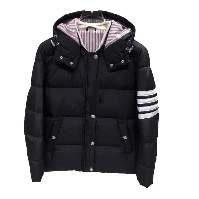Men New White Duck Down Jacket Warm Solid Hooded Down Coats Fashion Brand Design Business Casual Parka Women TB Down Jacket