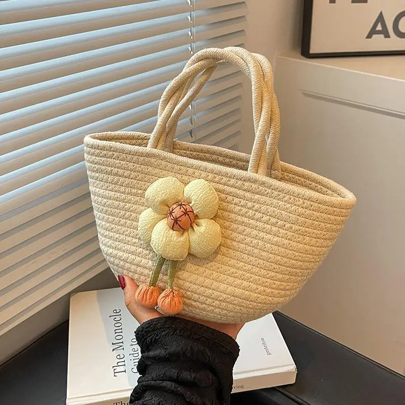 Bag new women's summer handbag niche design casual woven bag cotton rope