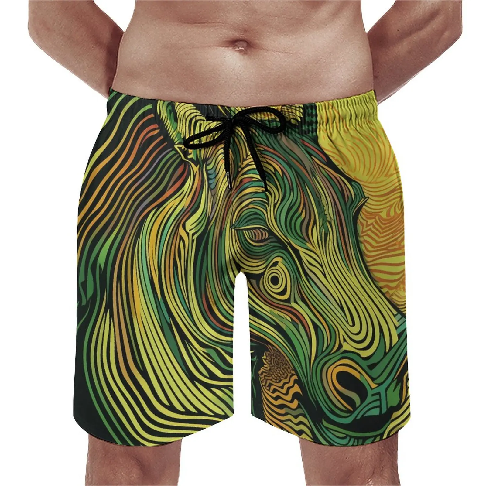 

Board Shorts Zebra Vintage Swimming Trunks Psychedelic Lines Portraits Men Quick Dry Sports Trendy Large Size Beach Short Pants