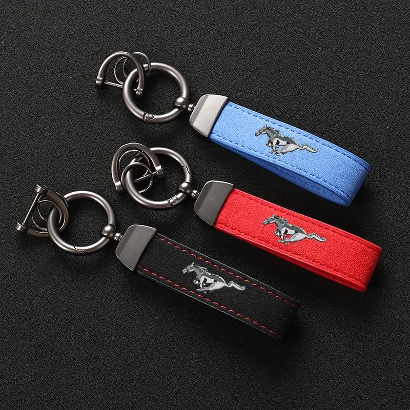 NEW Style Car Metal Suede Leather Keychain Metal 3D relief Logo For Ford Mustang GT 350 500 2015 2016 2017 2018 SHELBY