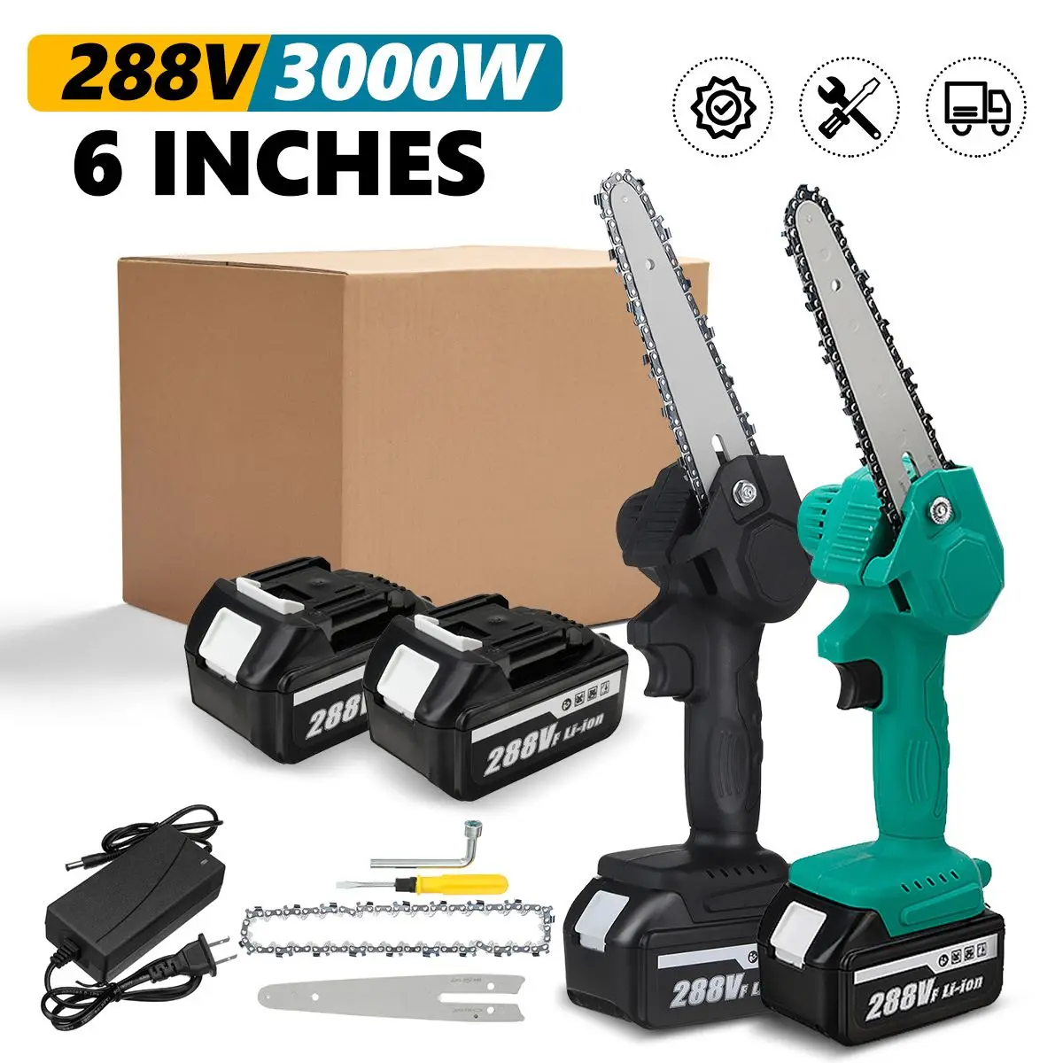 

6 Inch Carbon Steel Saw Cordless Handheld Pruning Saw Portable Woodworking Electric Saw Cutting Tool With 2Pcs Lithium Battery