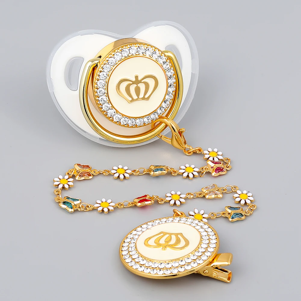 

Baby Pacifier With Corwn Personalised Handmade Chain Clips BPA Free Silicone Infant Pacifier For Babies Free Shipping Chupetes