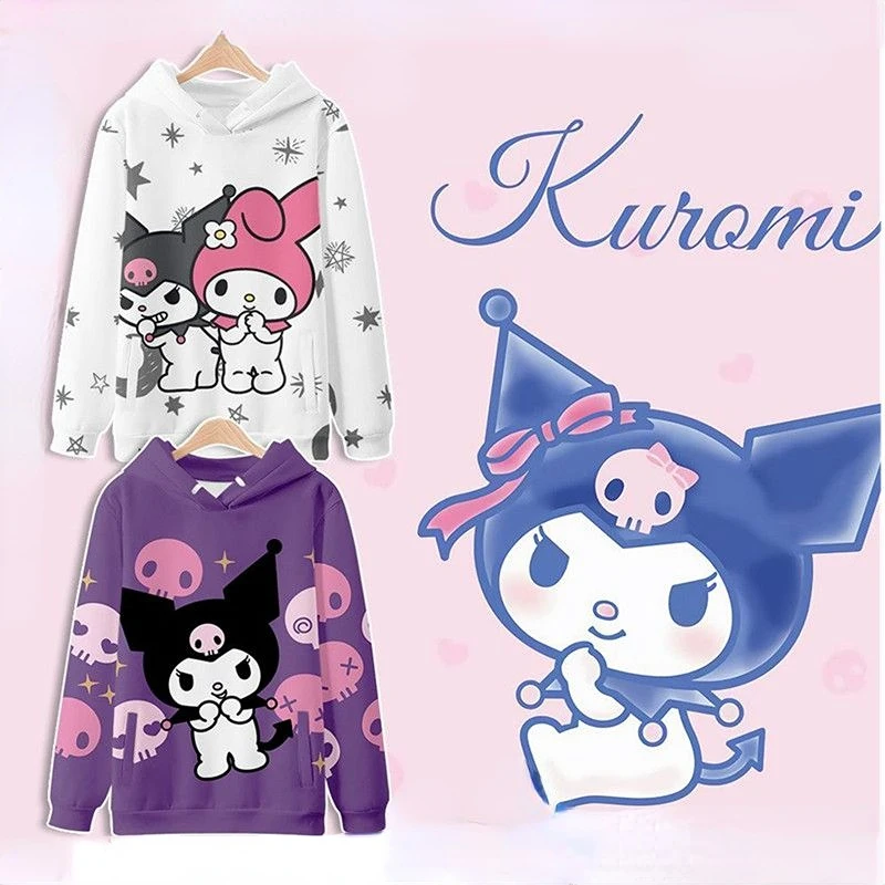 

Kuromi Sweatshirt Cartoon Print Anime Hooded Sweatshirt Autumn and Winter Hooded Fleece Jacket Clothes Sanrio Series