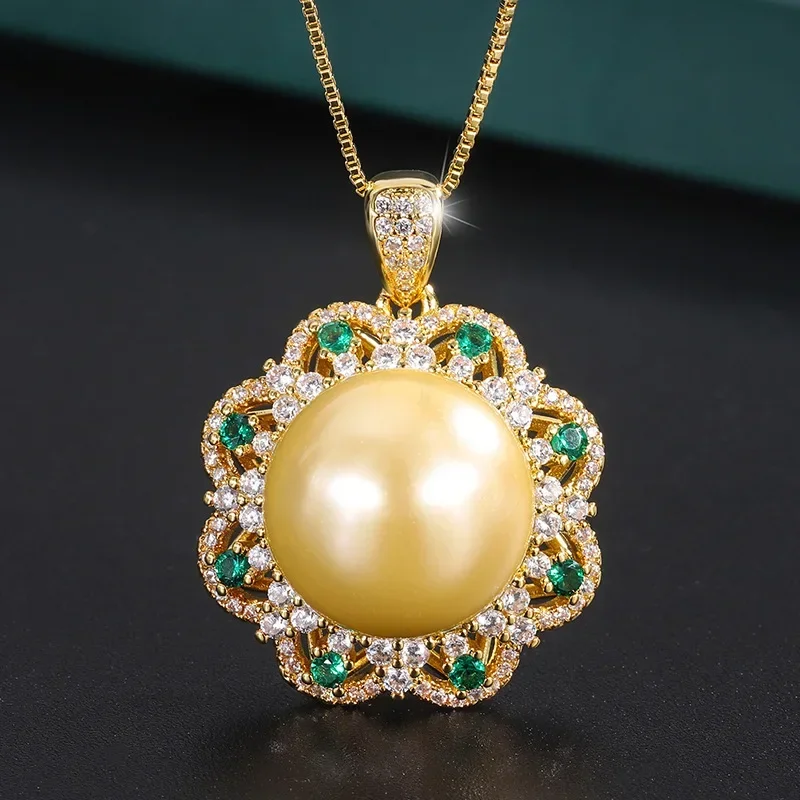 Ожерелье SrJewelry с медным дном и золотым покрытием инкрустированным жемчугом Aubergia