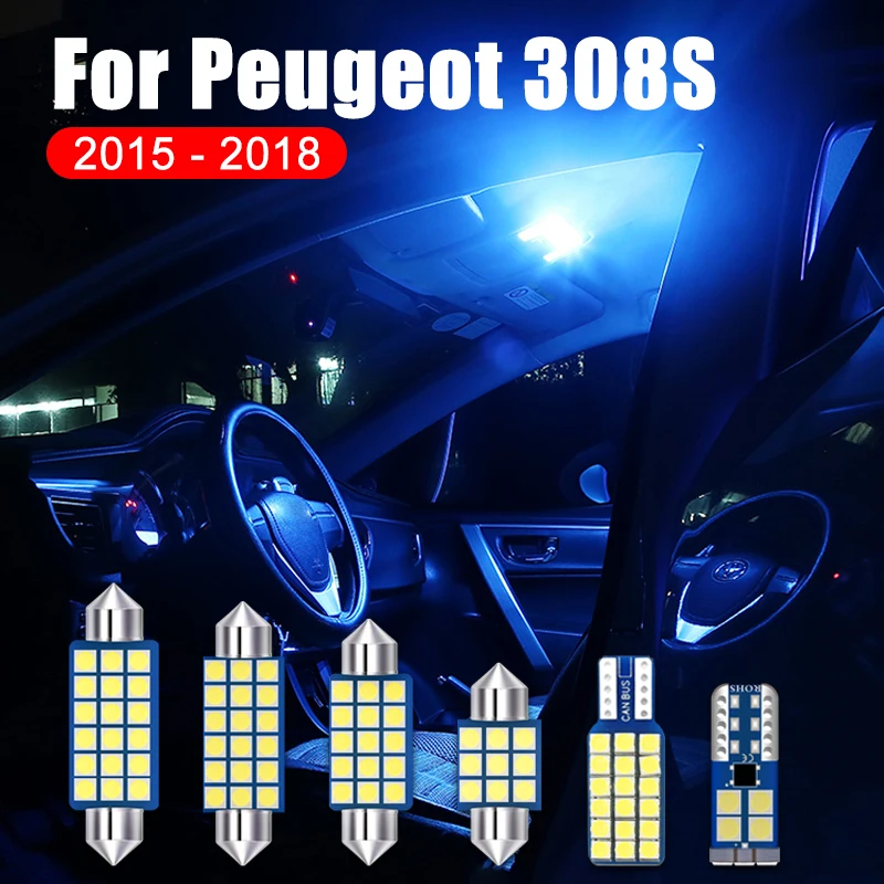 

7PCS Error Free 12V Car LED Bulb Interior Dome Reading Lights Trunk Lamps Fit For Peugeot 308S 2015 2016 2017 2018 Accessories