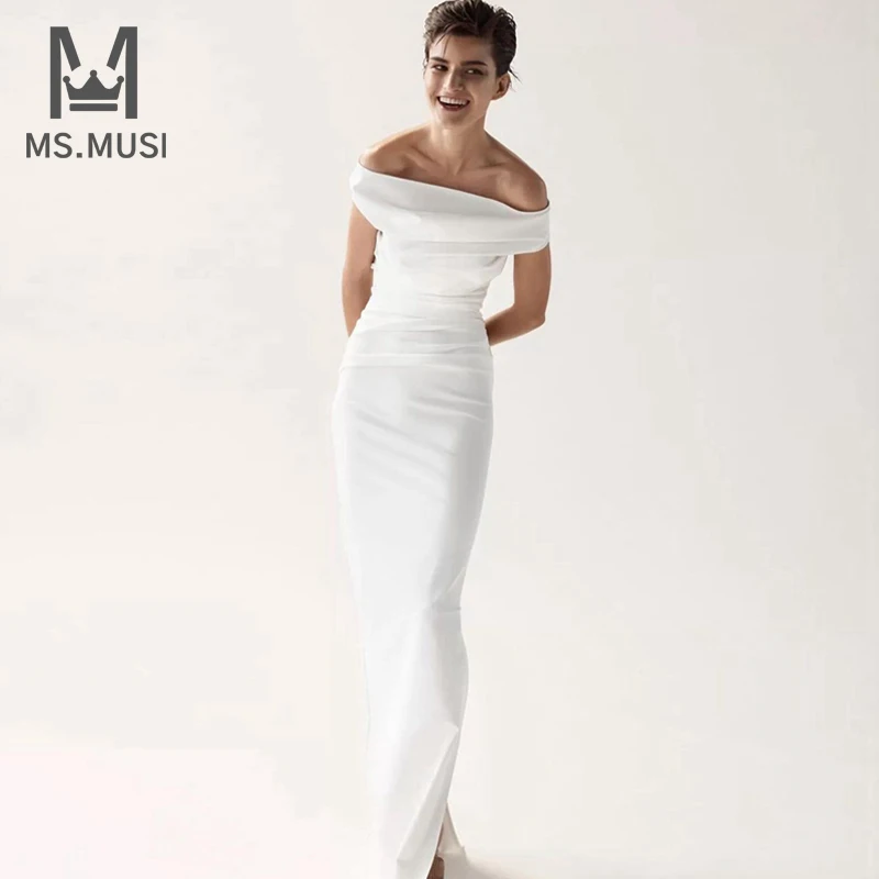 MSMUSI 2024 новое модное женское сексуальное платье с открытыми плечами и драпировкой