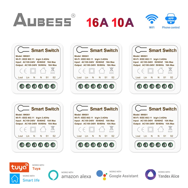 

Переключатель Wi-Fi Tuya компактный, 16/10 а, с таймером