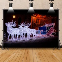 merry christmas festivals garland reindeer sleigh street rural house baby child night view photo background photography backdrop