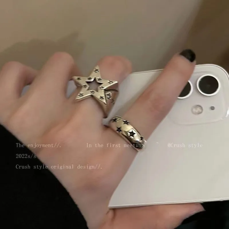 

Gothic Vintage Star Ring Y2k Silver Pentagram Geometric Stackable Retro Punk Open Knuckle Finger Ring Jewelry Gift for Women