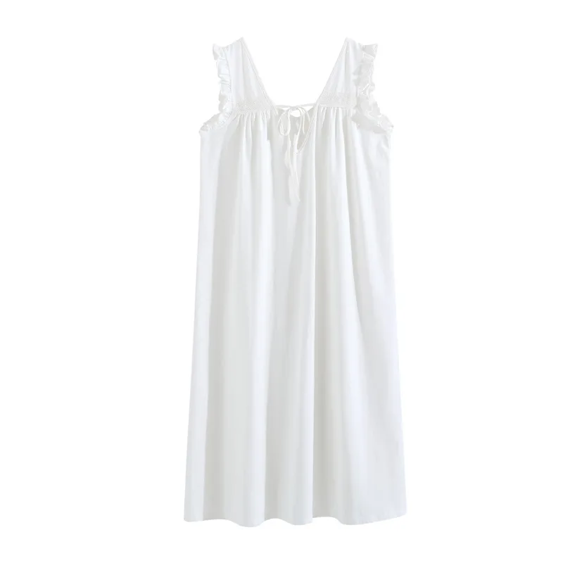 2023 Summer New Nightdress Sling Pajamas Cotton Long Palace Princess Sleeveless Sexy Loose French Style Home Clothes