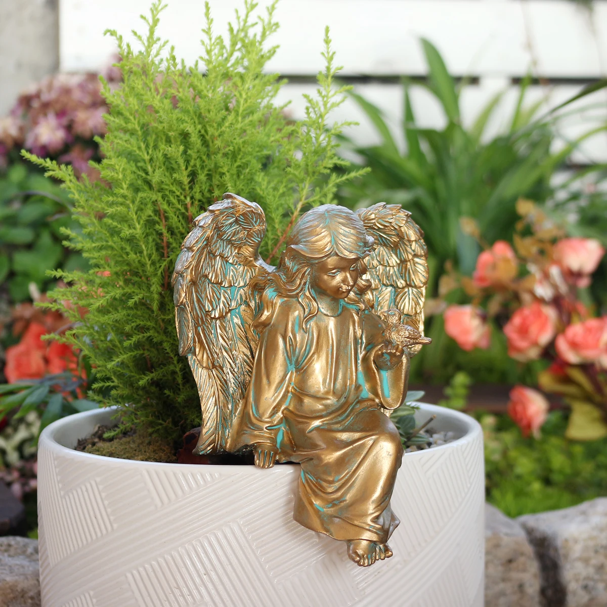 

Бронзовая Статуэтка С Изображением Ангела И Птицы Для Сада, Бонсай, Декора Для Дома И Офиса, Настольное Украшение