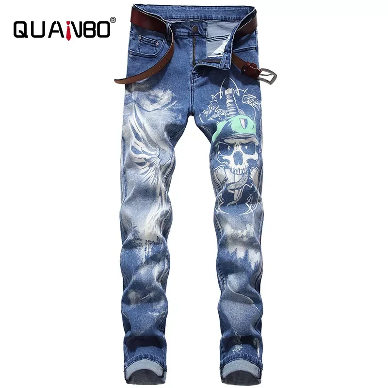 

2023NEW Fashion 3D Pattern Street Jeans Letters Printed Gothic Jeans Man Skinny Black Blue Designer Denim Pants Plus size 42