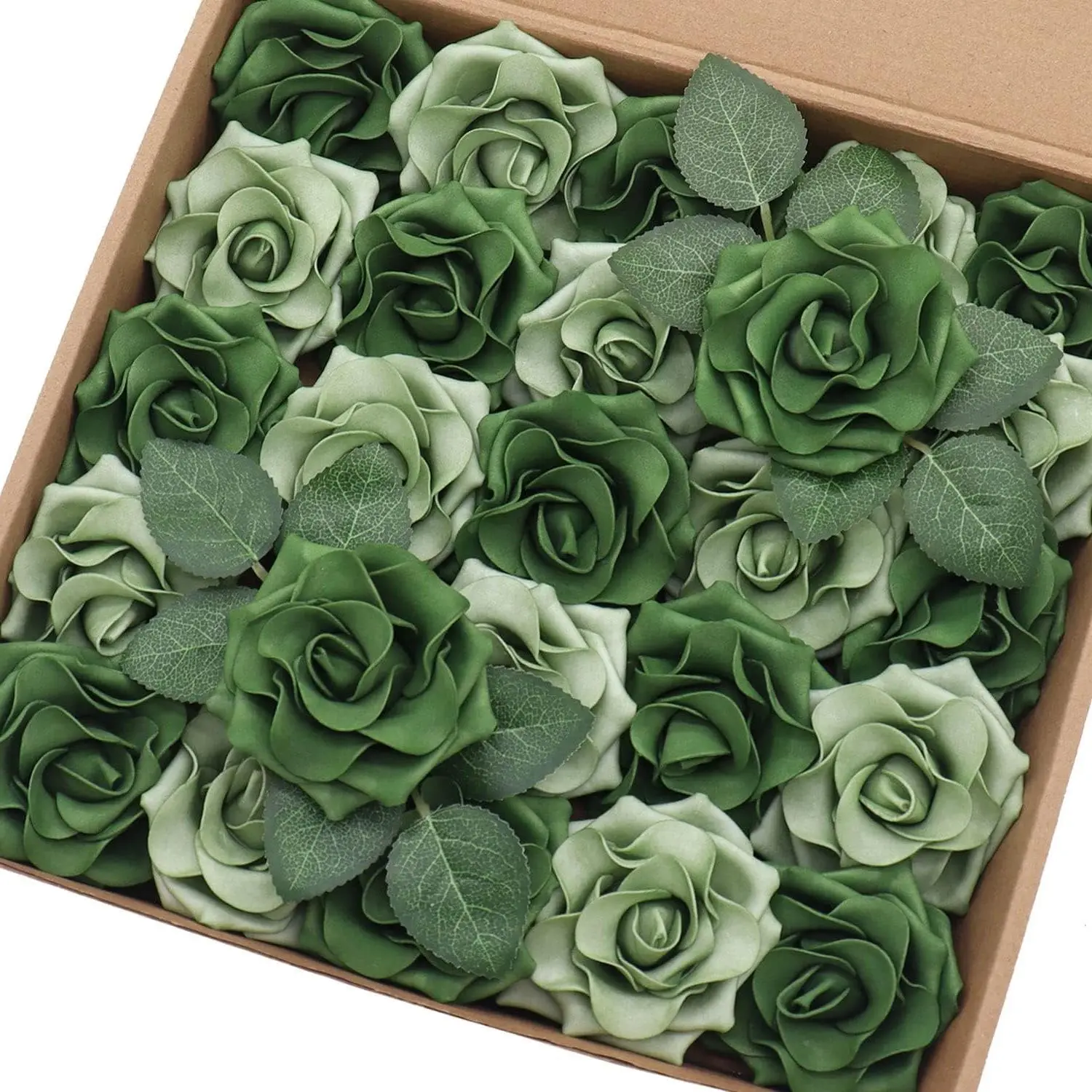 

Искусственные цветы Mefier 2,5 дюйма, Лесные зеленые оттенки, лавинная Роза, 25 шт., искусственные розы со стержнем для рукоделия, свадебные букеты