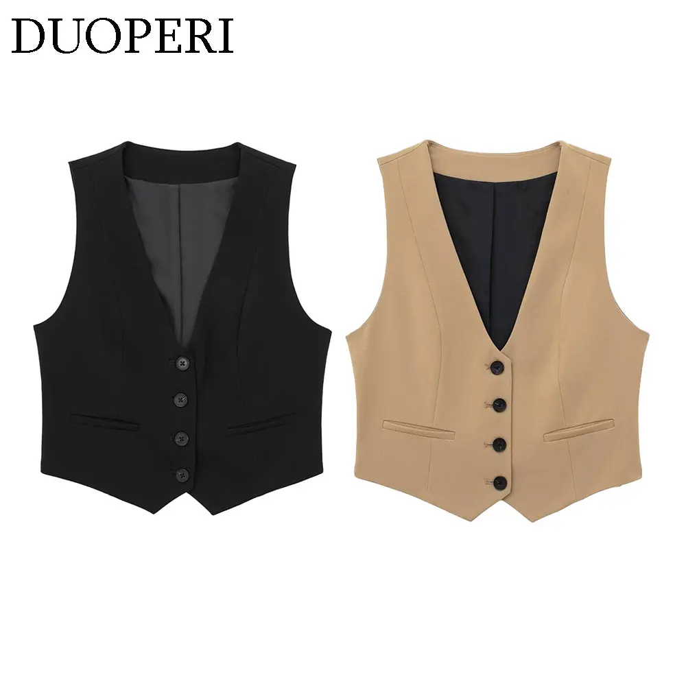 Модный женский базовый жилет DUOPERI с V-образным вырезом Женский шикарный