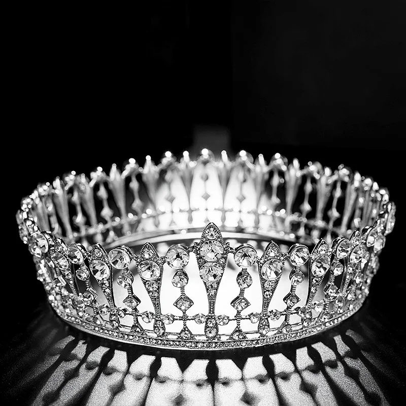 Zircon Queen Wedding Tiaras Bridal Crown Alloy Bridal Headpiece White Crystal Round Princess Crown Tiara Dridal