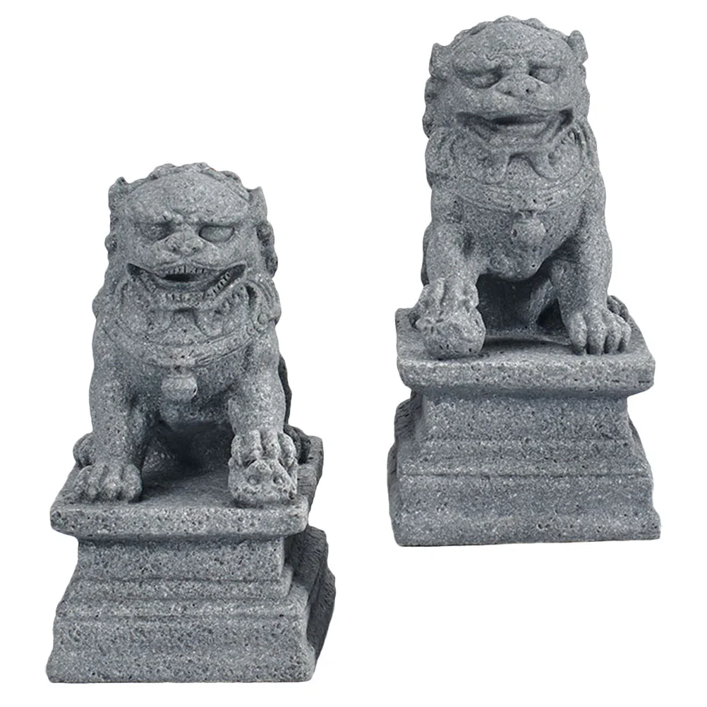 

2 Pcs Chinese Style Lion Ornament Dining Table Decor Foo Fu Dog Statue Bonsai Dog Statues Sandstone Miniature Garden Figurines