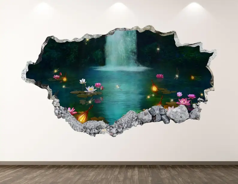 

Waterfall Wall Decal - Fantasy Land 3D Smashed Wall Art Sticker Kids Room Decor Vinyl Home Poster Custom Gift KD2189