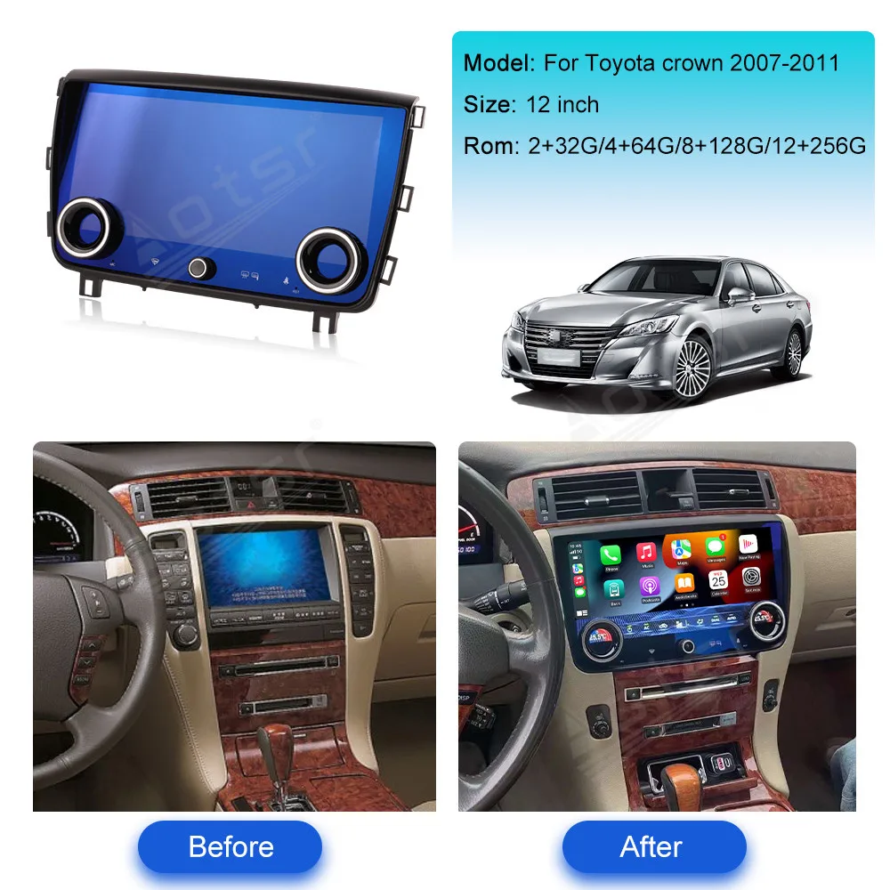 12 дюймов навигация 8-ядерный Carplay для Toyota Crown 2007-2011 мультимедийный плеер Android 13 Авто