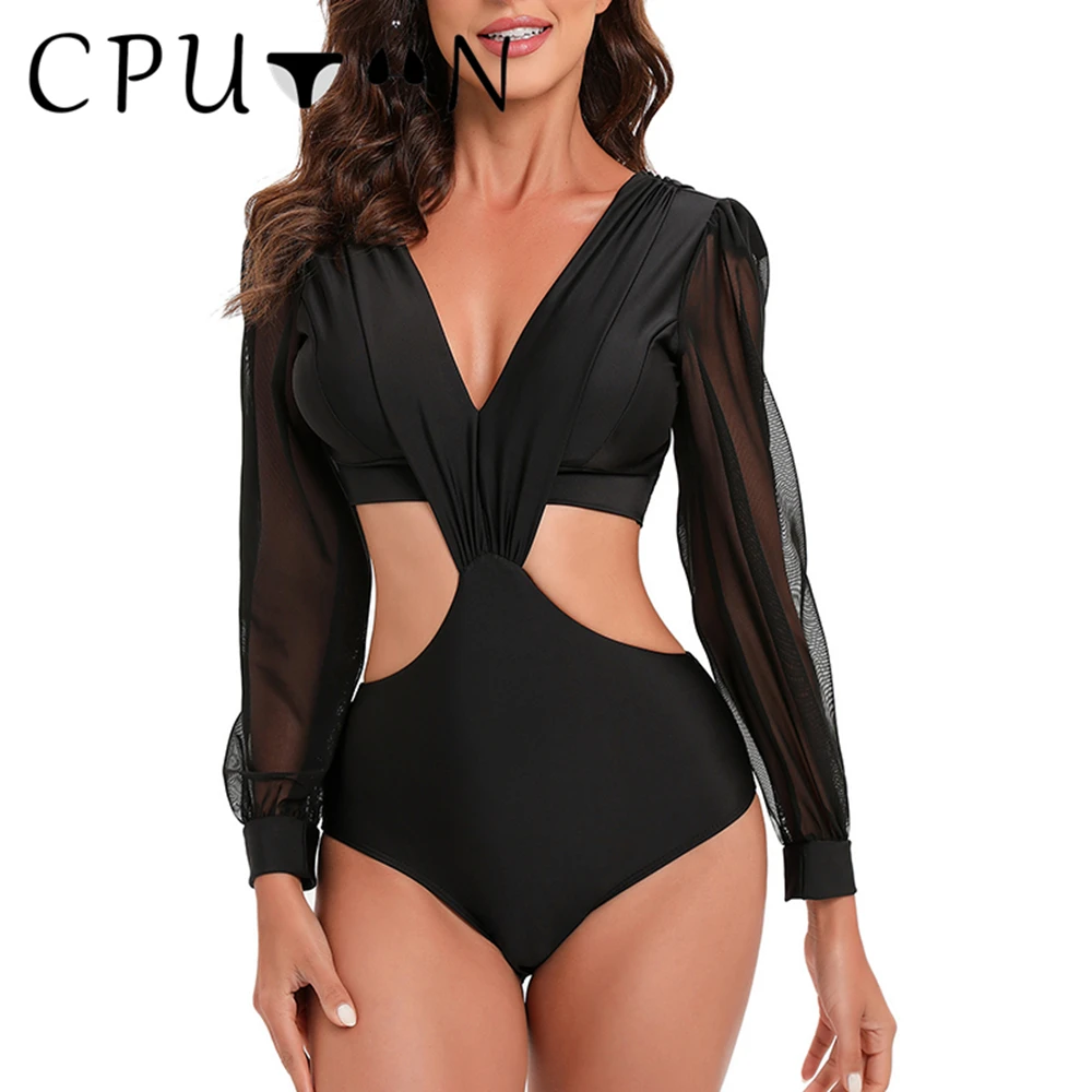 CPUTAN сексуальный цельный купальник с высокой талией женский V-образным вырезом и